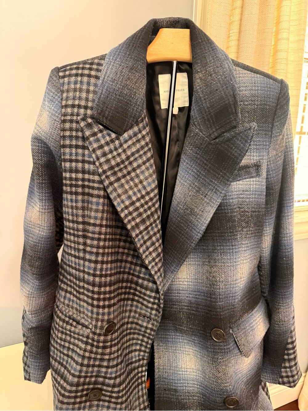 Avec les Filles Mixed Print Houndstooth Plaid Double Breasted Jacket Small